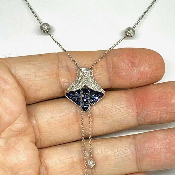 Diamond Sapphire Necklace 1.30 CTW Women Certified $3,950 822574 - Picture 9 of 10